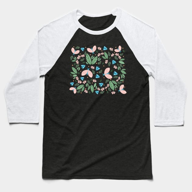 Butterflies and flowers Baseball T-Shirt by Valeria Frustaci 